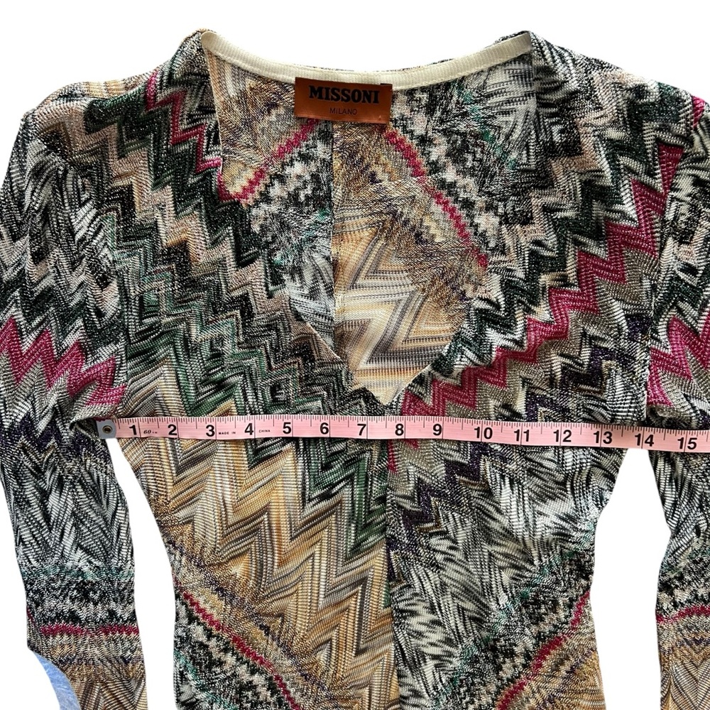 Missoni Multicolor Zig Zag Chevron Metallic Knitted V-Neck Midi Bodycon Dress 4 - Picture 11 of 16